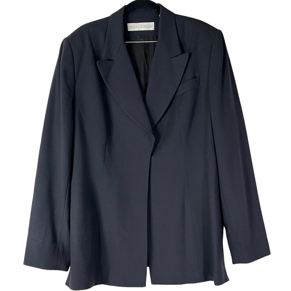 Valerie Stevens Black Wool Blend Blazer Hidden Button Single Breasted Plus 16
